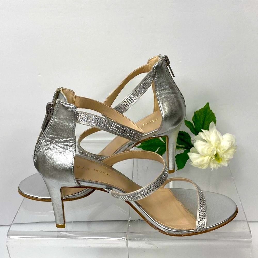 Pelle Moda‎ Dalia 2 Silver Ankle Strap Embellished Bling occasion  Heels  8.5